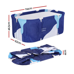Foldable Bathtub | PVC Spa Bucket with Inflatable Cushion | 114x62cm | Navy Blue