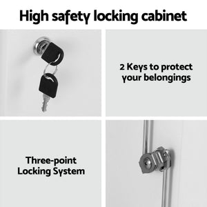Steel Locker Cabinet | 3-Point Lock | Adjustable Shelves | White
