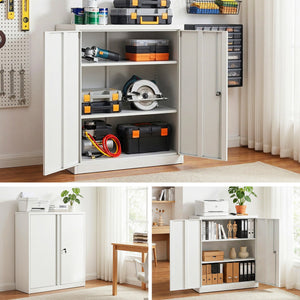 Steel Locker Cabinet | 3-Point Lock | Adjustable Shelves | White