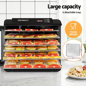 Food Dehydrator | 6 Tray Fruit & Jerky Dryer with Stainless Steel Racks