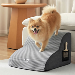 Pet Ramp Stairs | 2 Steps | Foam Non-Slip | Small Dogs & Cats | Bed/Sofa/Car