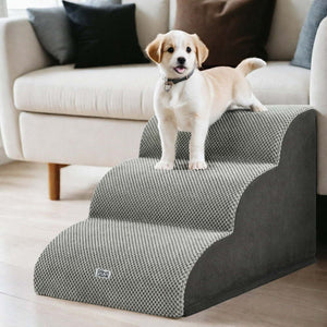 i.Pet Dog Ramp Steps | Foam 3 Tier Pet Stairs for Bed Sofa Car