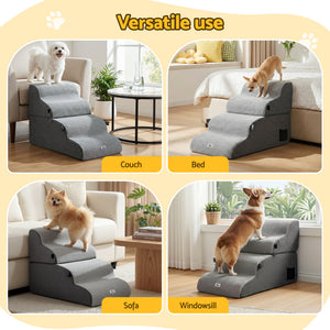 2-in-1 Pet Stairs + Bed | Foam Non-Slip | Washable Cover | Indoor | Grey