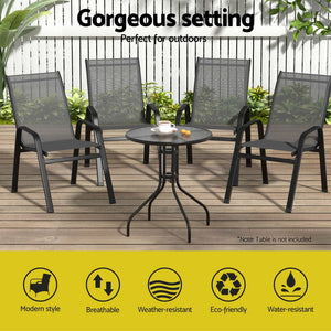 Gardeon Outdoor Dining Chairs | 4PC Stackable Lounge | Patio Furniture | Grey