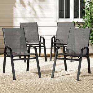 Gardeon Outdoor Dining Chairs | 4PC Stackable Lounge | Patio Furniture | Grey