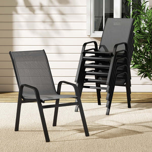 Outdoor Dining Chairs | 6PC Stackable Lounge Patio Furniture | Grey