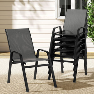 Outdoor Dining Chairs | 6PC Stackable Lounge Patio Furniture | Grey