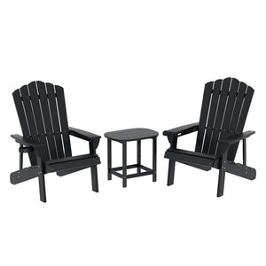 Outdoor Table & Chairs | HDPE Adirondack Beach Set | Sun Lounge Patio Furniture | Black