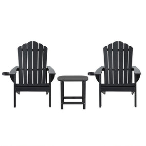 Outdoor Table & Chairs | HDPE Adirondack Beach Set | Sun Lounge Patio Furniture | Black