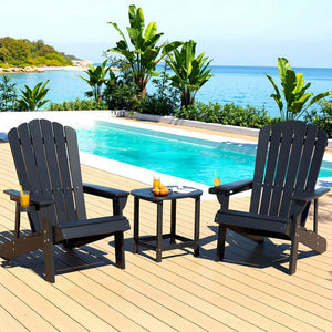Outdoor Table & Chairs | HDPE Adirondack Beach Set | Sun Lounge Patio Furniture | Black