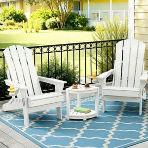 Gardeon Outdoor Table and Chairs HDPE Folding Adirondack Beach Chair Patio Furniture White