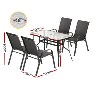 Dining Set 5PC | Outdoor Garden Table & Chairs Bistro Setting | Black Finish