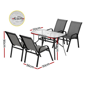 Dining Set 5PC | Outdoor Garden Table & Chairs Bistro Setting | Grey Finish