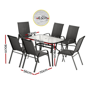 Dining Set 7PC | Outdoor Garden Table & Chairs Bistro Setting | Black Finish