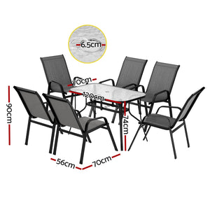 Dining Set 7PC | Outdoor Garden Table & Chairs Bistro Setting | Grey Finish