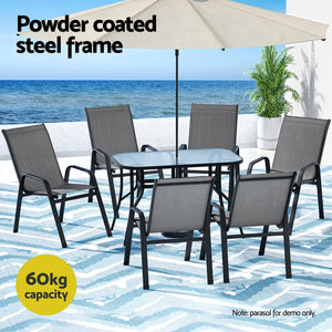 Dining Set 7PC | Outdoor Garden Table & Chairs Bistro Setting | Grey Finish