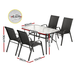 Outdoor Dining Set 5PC | Table & Chairs Patio Bistro Furniture | Garden Black Finish