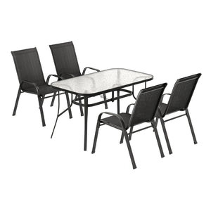 Outdoor Dining Set 5PC | Table & Chairs Patio Bistro Furniture | Garden Black Finish