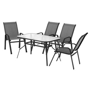 Outdoor Dining Set 5PC | Table & Chairs Patio Bistro Furniture | Garden Grey Finish