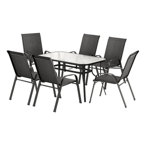 Outdoor Dining Set 7PC | Table & Chairs Patio Bistro Furniture | Garden Black Finish