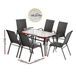 Outdoor Dining Set 7PC | Table & Chairs Patio Bistro Furniture | Garden Black Finish