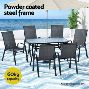 Outdoor Dining Set 7PC | Table & Chairs Patio Bistro Furniture | Garden Black Finish