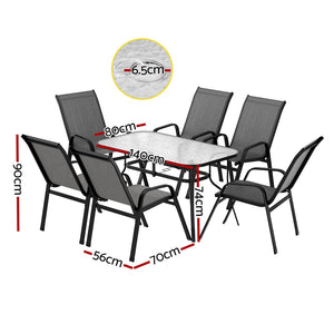 Outdoor Dining Set 7PC | Table & Chairs Patio Bistro Furniture | Garden Grey Finish