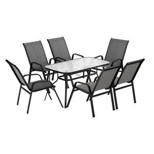 Outdoor Dining Set 7PC | Table & Chairs Patio Bistro Furniture | Garden Grey Finish