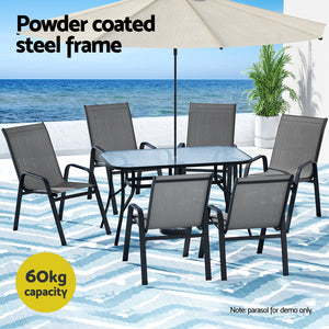 Outdoor Dining Set 7PC | Table & Chairs Patio Bistro Furniture | Garden Grey Finish