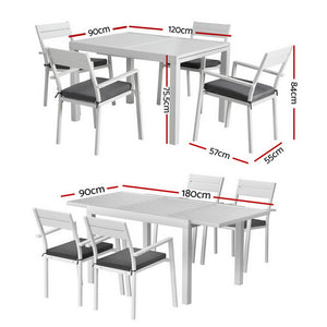 Gardeon Outdoor Dining Set | 5PCS | Aluminium Extendable Table + Chairs | White