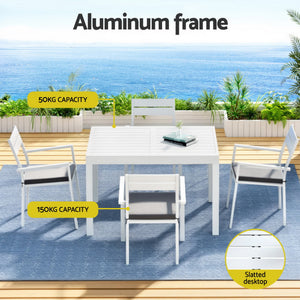 Gardeon Outdoor Dining Set | 5PCS | Aluminium Extendable Table + Chairs | White