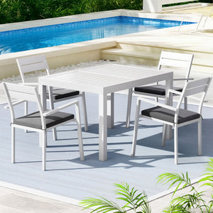Gardeon Outdoor Dining Set | 5PCS | Aluminium Extendable Table + Chairs | White