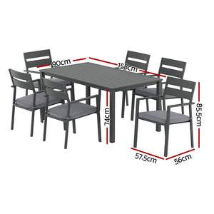 Gardeon Outdoor Dining Set | 7 Piece | Aluminum Table + Chairs | Black