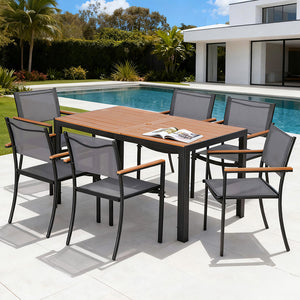 Outdoor Dining Set 7pc | Table + Chairs | Patio Garden Bistro