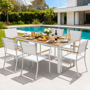 Outdoor Dining Set | 7 Piece Patio Table & Chairs | White
