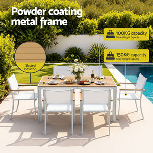 Outdoor Dining Set | 7 Piece Patio Table & Chairs | White