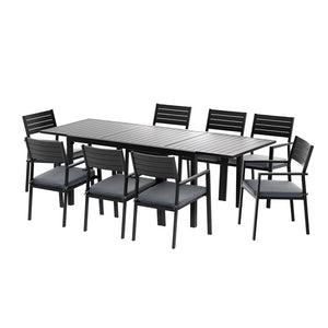 Outdoor Dining Set 9pc | Aluminium Extendable Table + Chairs | Patio Furniture