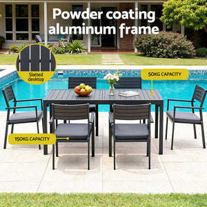 Outdoor Dining Set 9pc | Aluminium Extendable Table + Chairs | Patio Furniture
