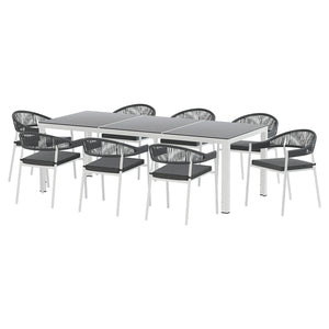 Outdoor Dining Set | 9 Piece | Steel Table Chairs | Setting White