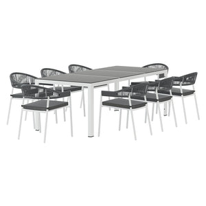 Outdoor Dining Set | 9 Piece | Steel Table Chairs | Setting White