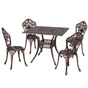 Outdoor Dining Set | 5 Piece | Chairs & Table | Cast Aluminum | Patio | Brown