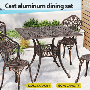 Outdoor Dining Set | 5 Piece | Chairs & Table | Cast Aluminum | Patio | Brown