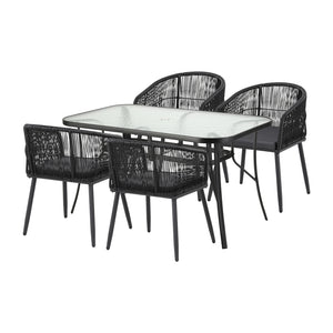 Outdoor Dining Set 5pc | Table + 4 Chairs | Bistro Style | Black (Set A)