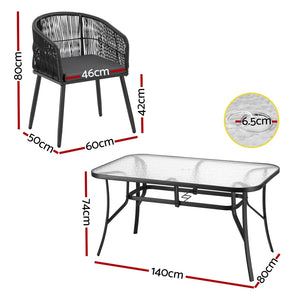 Outdoor Dining Set 5pc | Table + 4 Chairs | Bistro Style | Black (Set A)