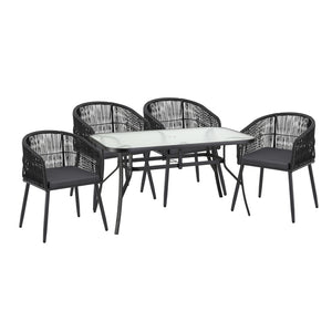 Outdoor Dining Set 5pc | Table + 4 Chairs | Bistro Style | Black (Set A)