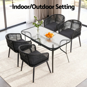 Outdoor Dining Set 5pc | Table + 4 Chairs | Bistro Style | Black (Set A)