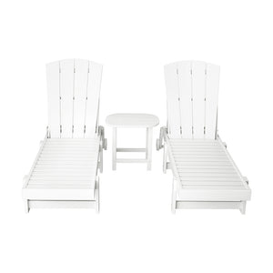 Sun Lounge Set | Lounger Table & Chairs | HDPE Adirondack Patio Furniture with Wheels | White