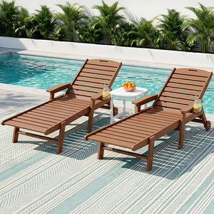 Outdoor Sun Lounger Set | HDPE Beach Chair, Table & Chairs | Brown