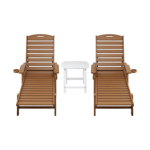 Gardeon Sun Lounge Lounger Table and Chairs Beach Chair HDPE Patio Outdoor Furniture Wheels Brown