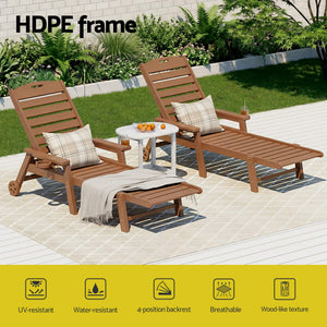 Outdoor Sun Lounger Set | HDPE Beach Chair, Table & Chairs | Brown